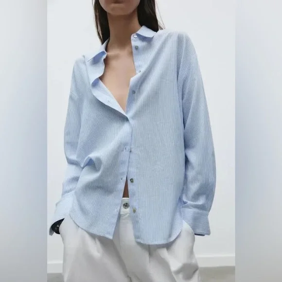 EUC Zara Women’s Oversized Linen Blend Shirt - Size Small - Picture 5 of 7